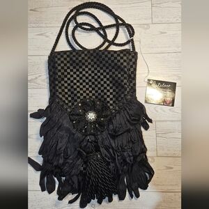 Black Checkered Fringe Handcrafted Crossbody Bag